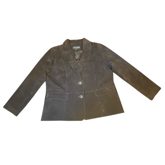 Vintage Margaret Godfrey Chocolate Brown Suede Leather Jacket Women's Size 16 - Picture 1 of 15
